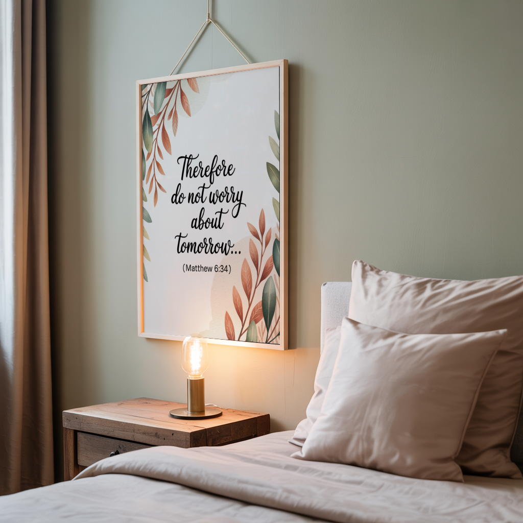 "Do Not Worry" - Matthew 6:34 Botanical Scripture Wall Art