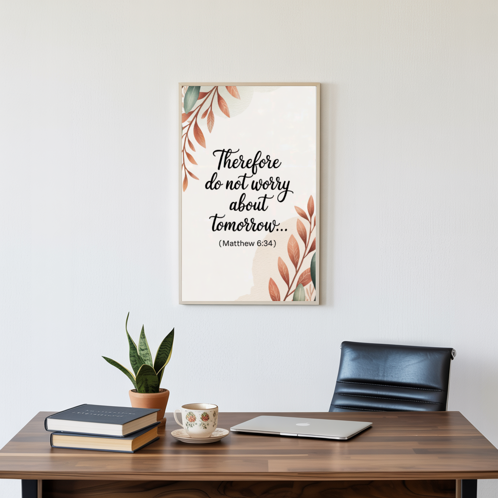 "Do Not Worry" - Matthew 6:34 Botanical Scripture Wall Art