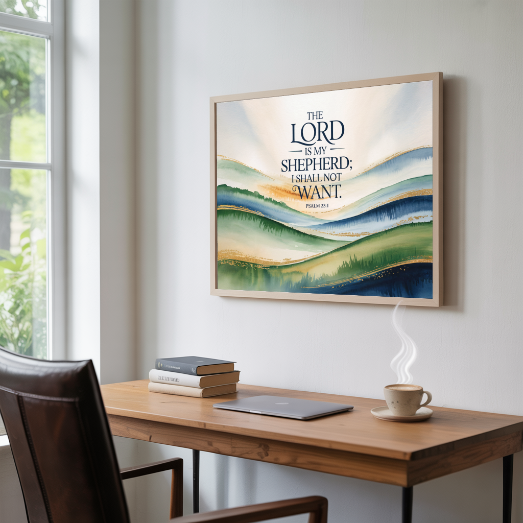 "My Shepherd" - Psalm 23:1 Watercolor Scripture Wall Art