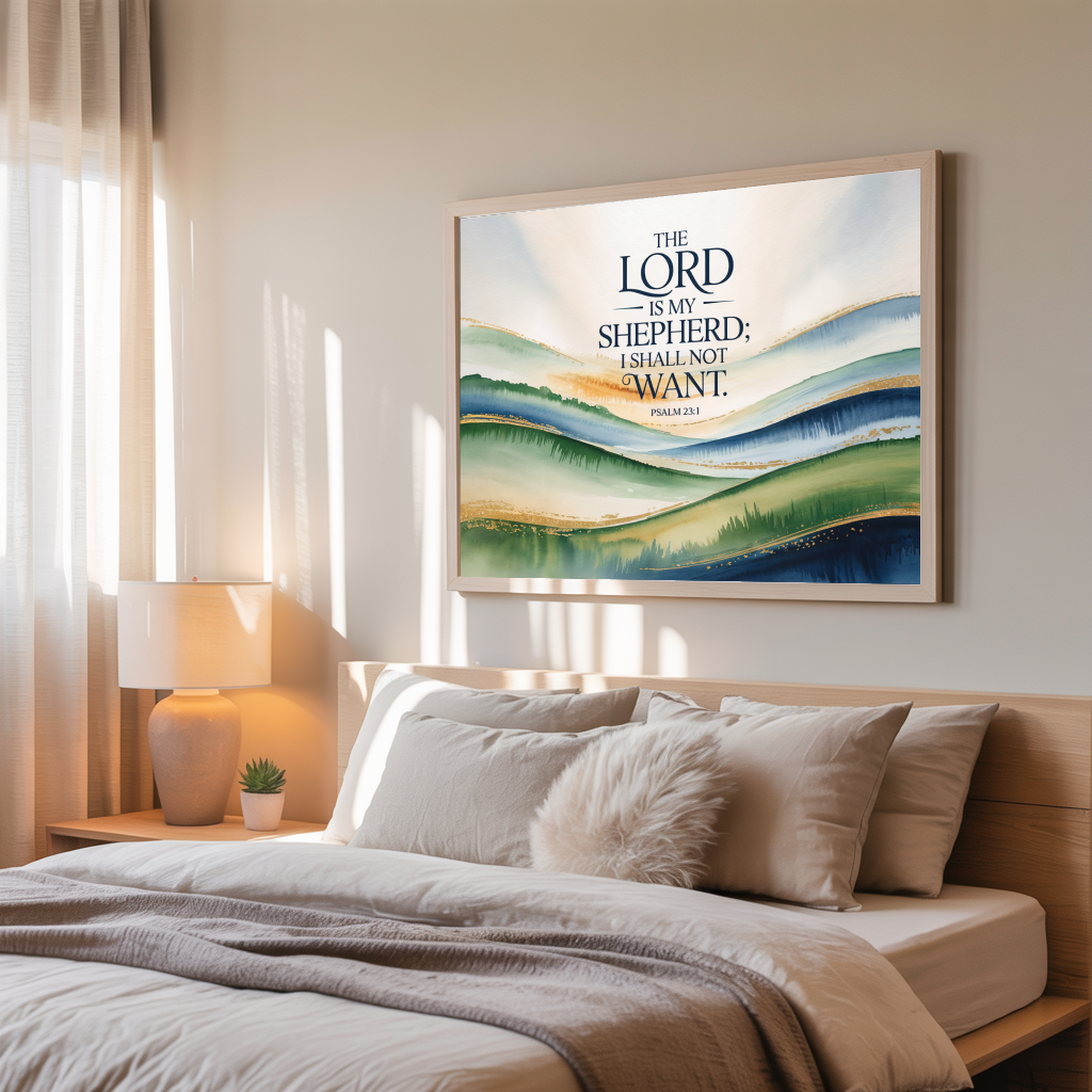 "My Shepherd" - Psalm 23:1 Watercolor Scripture Wall Art