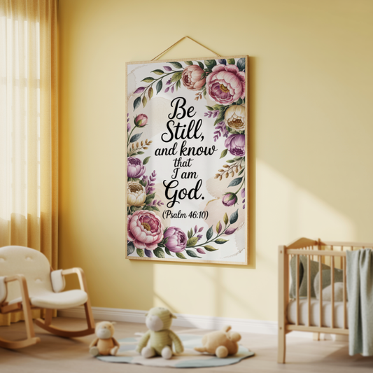 "Be Still & Know" - Psalm 46:10 Elegant Floral Scripture Wall Art