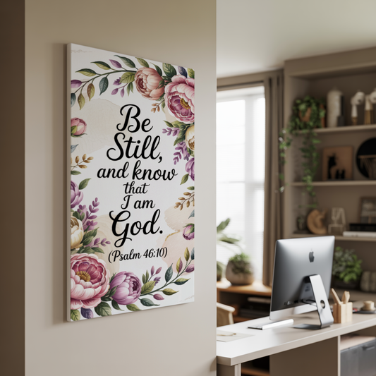 "Be Still & Know" - Psalm 46:10 Elegant Floral Scripture Wall Art