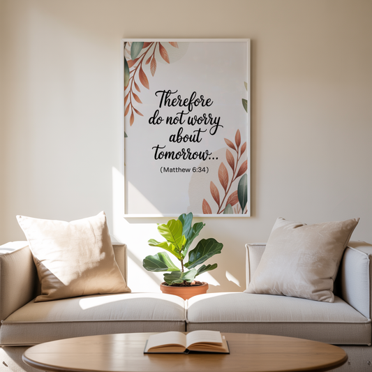 "Do Not Worry" - Matthew 6:34 Botanical Scripture Wall Art
