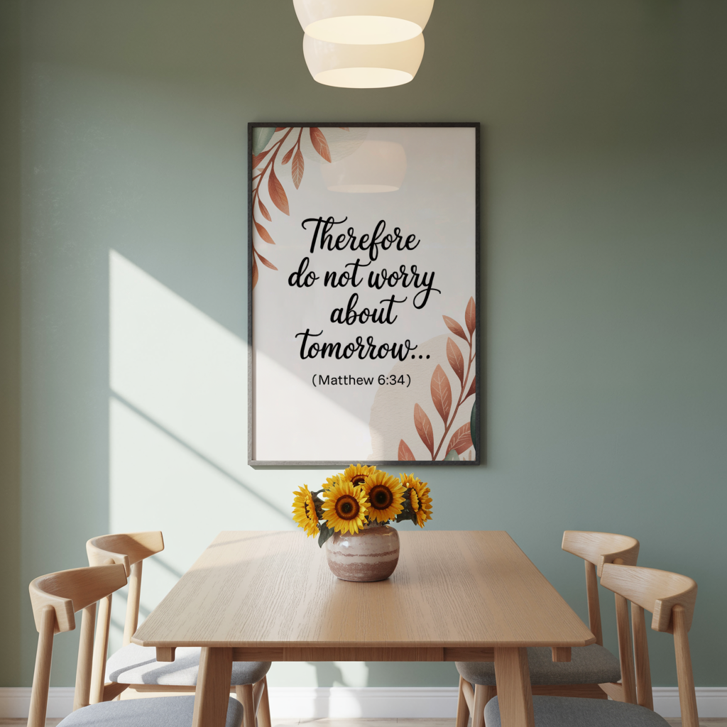 "Do Not Worry" - Matthew 6:34 Botanical Scripture Wall Art