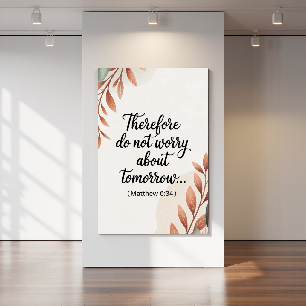 "Do Not Worry" - Matthew 6:34 Botanical Scripture Wall Art