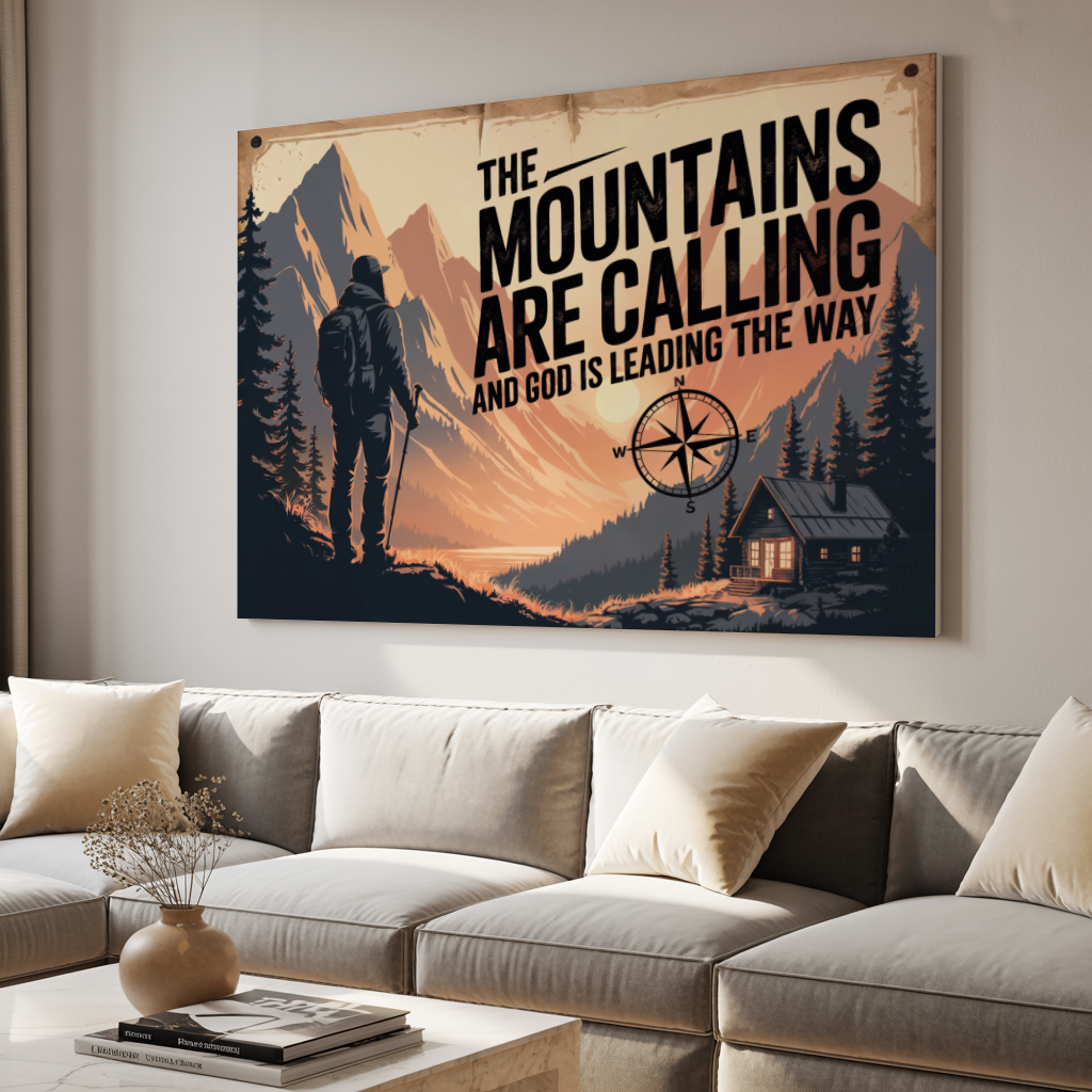 "The Mountains Are Calling" - Inspirational Adventure Wall Art Print